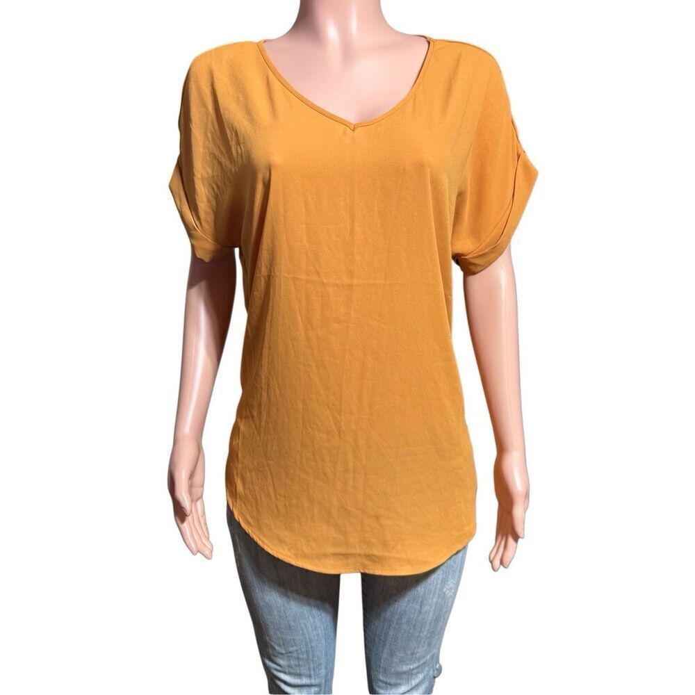 Zenana women's V-neck mustard short sleeve chiffon top XL